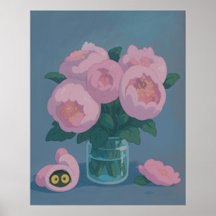 Rosa pioner med gömda katttöcken poster