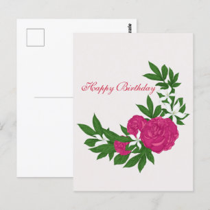 Rosa pioner och vita blommor för födelsedag vykort