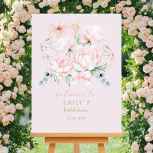 Rosa Pionor Trädgårds Bröllopsdusch Välkommen Poster