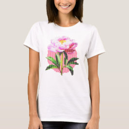 Rosa Pionprickig Moasikblomma T Shirt