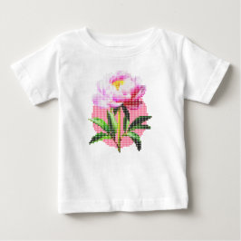 Rosa Pionprickig Mosaikblomma T Shirt