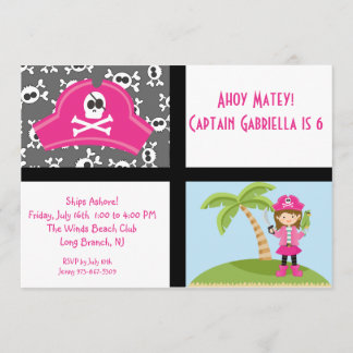 Rosa Pirat Flickor tävlar om födelsedagsinbjudan Inbjudningar