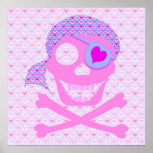 Rosa Pirat Skull Poster