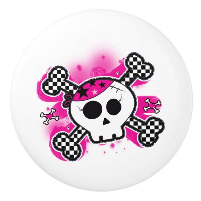 Rosa piratskalle korsben punk byrå knopp (Framsidan)