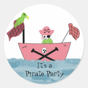 Rosa piratskepp runt klistermärke