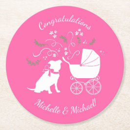 Rosa Pit Bull Dog Baby Shower Underlägg Papper Rund