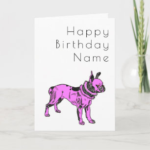 Rosa Pitbull Hund Art Deco-födelsedagskort Kort