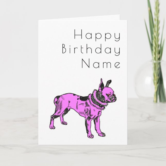 Rosa Pitbull Hund Art Deco-födelsedagskort Kort (Framsida)