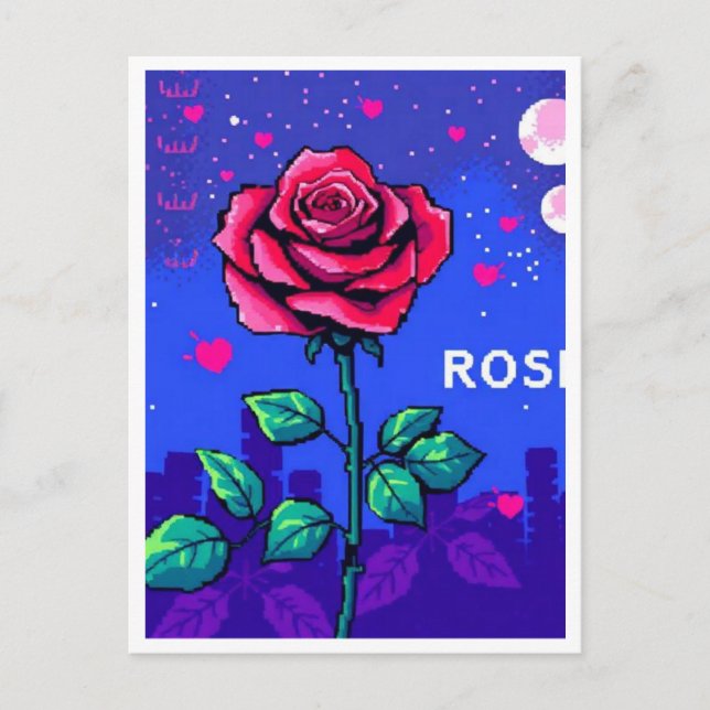 Rosa pixelada estilo retro vykort (Framsida)