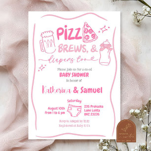Rosa Pizza, Brews and Diaper Co-Ed Baby Shower Inbjudningar