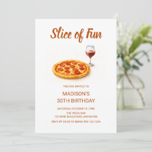 Rosa Pizza & Vin Vuxen Födelsedagsfest Inbjudningar