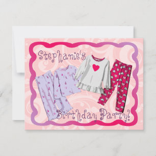 Rosa PJ Personlig Birthday Sleepover-inbjudan Inbjudningar