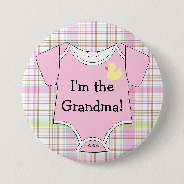 Rosa plädbaby shower mig förmiddag mormodern knapp (Framsida)