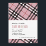 Rosa plädinbjudningar inbjudningar<br><div class="desc">Denna stilfulla födelsedagsfest inbjudan presenterar rosor,  en svart och ett vitplädmönster. Perfekt för en teens 18th eller 16th födelsedagsfest.</div>