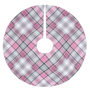 Rosa plädmönsterchic julgransmatta borstad polyester