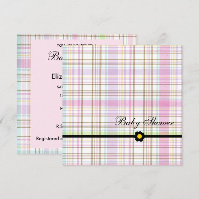 Rosa Plaid Baby Shower Inbjudningar (Fram/baksida)