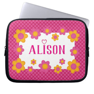 Rosa plaid blommigt Flickor namn Söt vår design Laptop Fodral
