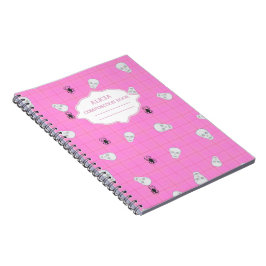 Rosa plaid Halloween Skull & Spider-personlig Anteckningsbok