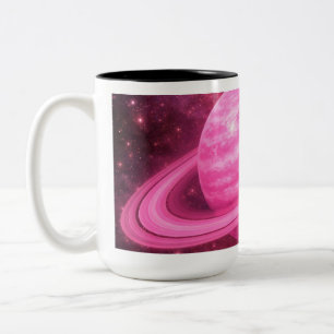 Rosa planet med rosa ringar Två-Tonad mugg