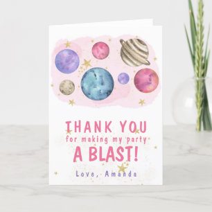 Rosa planeter rymd födelsedagsfest tack kort