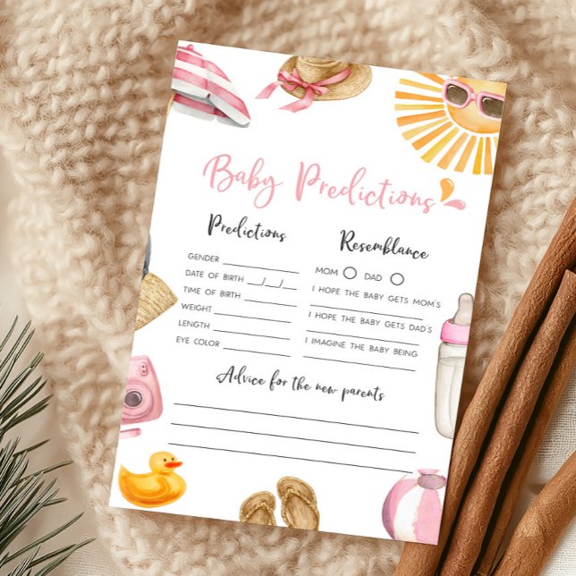 Rosa Plaskdopp Baby Förutsägelse Lek (Girl Summer Beach Baby Shower Baby Predictions Game)