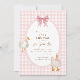 Rosa Play Goose Anka Coquette Baby Shower Inbjudningar