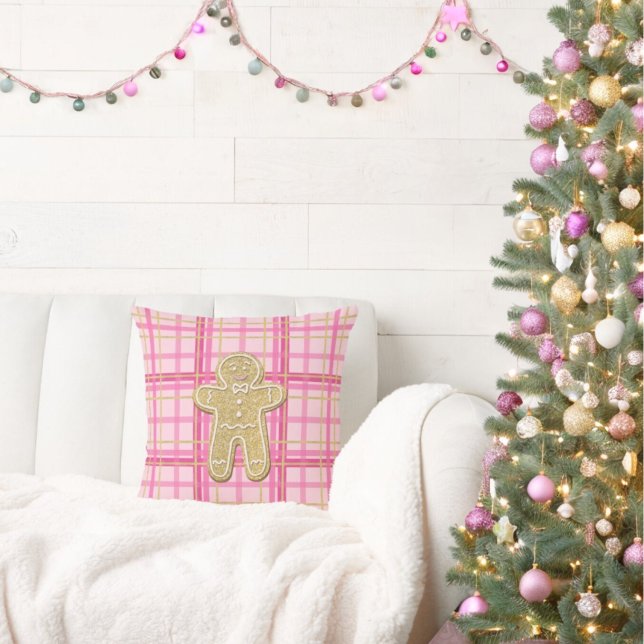 Rosa Play Guld Glitter Gingerbröd Cookie Festive Kudde (Skapare uppladdad)