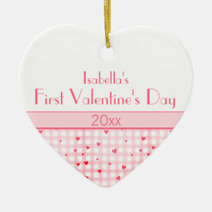 Rosa Play Hearts Baby Photo First Valentine Day Julgransprydnad Keramik