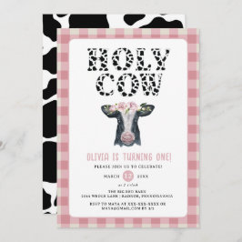 Rosa Play Heliga Cow Första födelsedag Inbjudningar