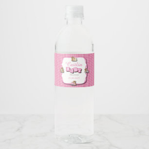 Rosa Play med Baby Bears Flicka Shower Vattenflaskor Etikett
