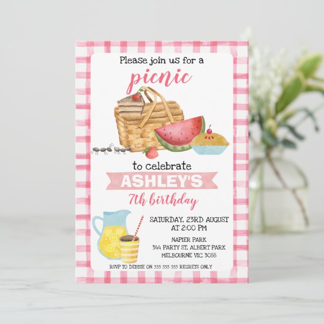 Rosa Play Picnic-Födelsedagsfest Inbjudningar (Stående Fram)