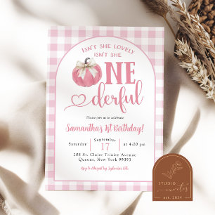 Rosa Play Preppy Pumpkin First Oenderful Birthday Inbjudningar