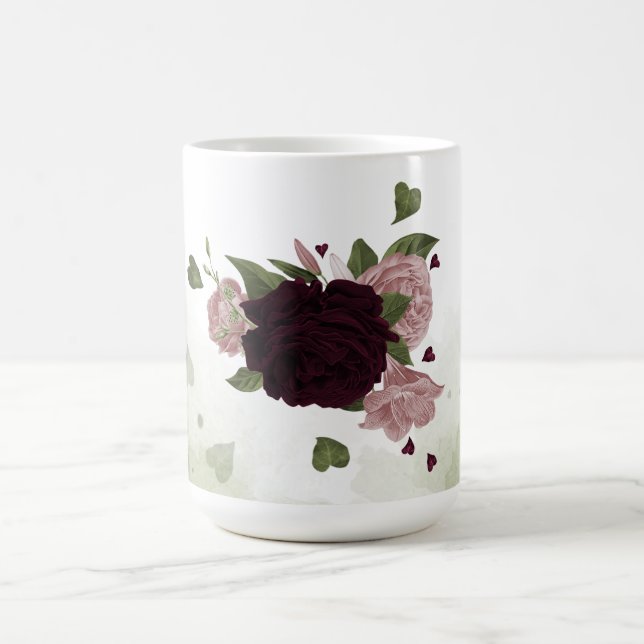 rosa plommon burgunder blommor grönska kaffemugg (Center)