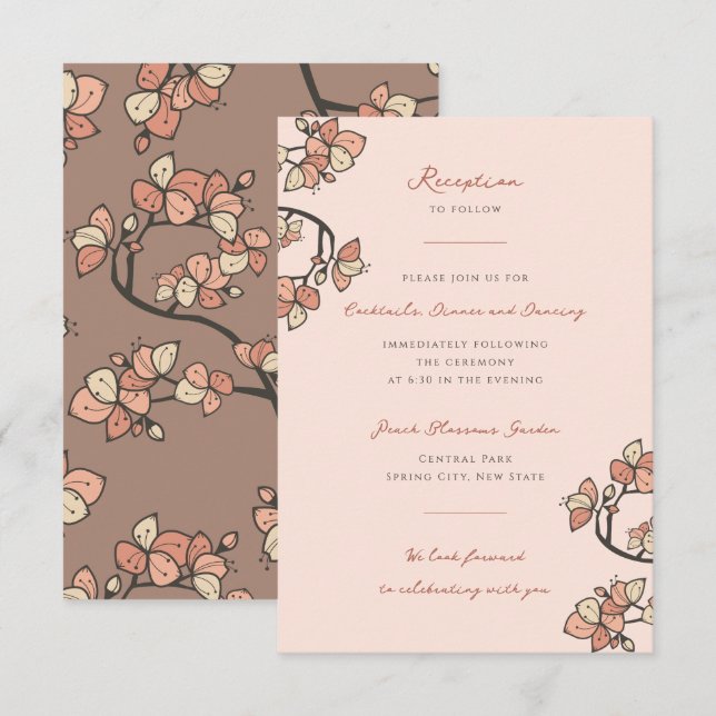 Rosa Plommon/Persikoblommor Elegant Förlovningsfes Tilläggskort (Fram/baksida)