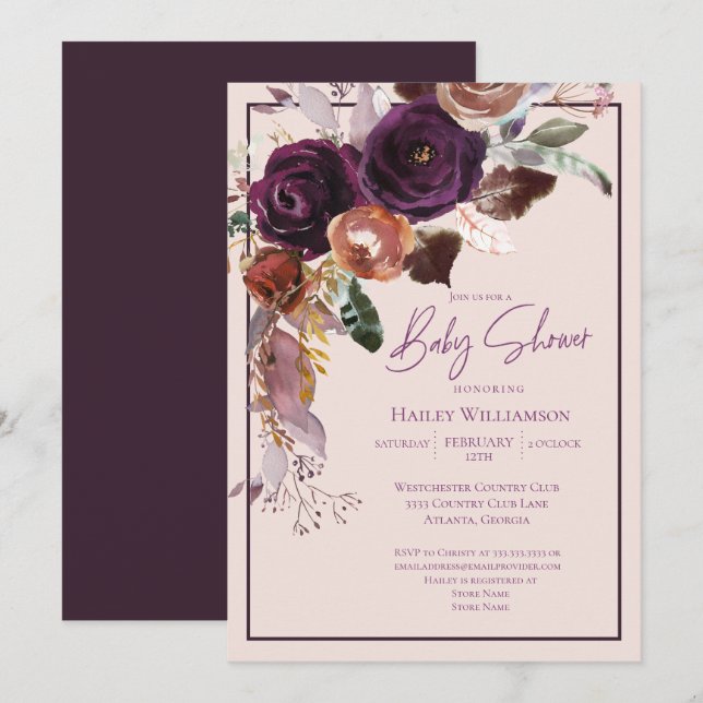  Rosa, plommon, Rosa och Guld Babykläder Inbjudningar (Fram/baksida)