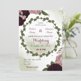 rosa plum burgundblommor grönt andedräkt bröllop inbjudningar