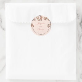 Rosa Plum/Peach Blommar Elegant Blommigt Bröllop Runt Klistermärke