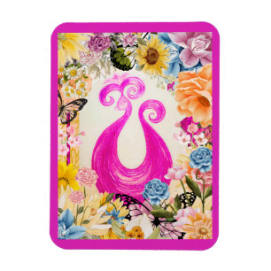 Rosa Plum Peacock med färgade blommor Magnet