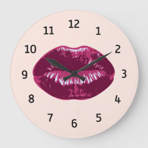 Rosa Plum Red Kiss Läppar Round Wall Clock Stor Klocka