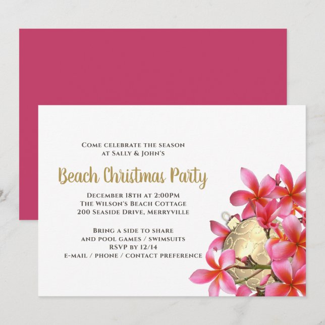 Rosa Plumeria Beach jul Party Inbjudningar (Fram/baksida)