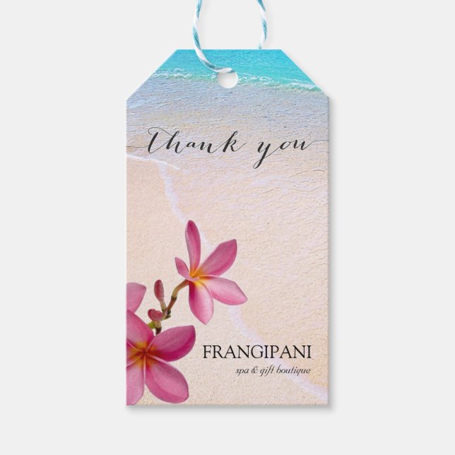 Rosa Plumeria Beach Wedding eller Business Anpassn Presentetikett (Framsidan)