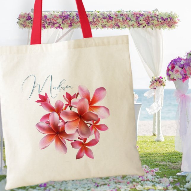 Rosa Plumeria Bridesmaid Gift Personlig Tygkasse (Skapare uppladdad)