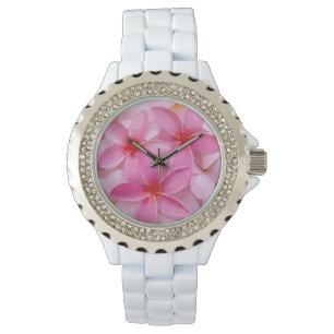 Rosa Plumeria Flower Mönster Armbandsur
