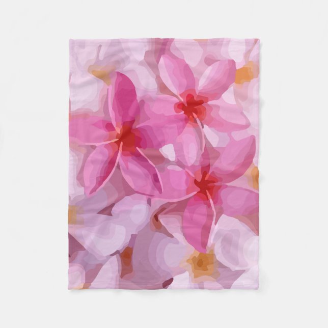 Rosa Plumeria Flower Mönster Fleecefilt (Framsidan)