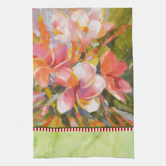 Rosa Plumeria Flower Painting Grönt Kitchen Towel Kökshandduk (Vertikal)