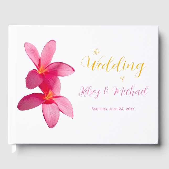 Rosa Plumeria Flowers, Tropical, Blommigt Bröllop Gästböcker (Framsida)