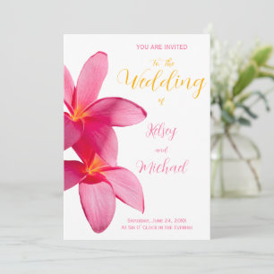 Rosa Plumeria Flowers, Tropical, Blommigt Bröllop Inbjudningar