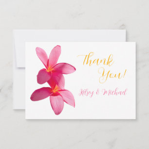Rosa Plumeria Flowers, Tropical, Blommigt Bröllop Tack Kort