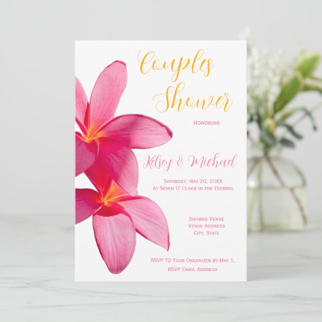 Rosa Plumeria Flowers, Tropical, Blommigt, Par Inbjudningar (Stående Fram)