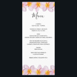 Rosa Plumeria Frangipani Bröllop Meny<br><div class="desc">Den här designen har rosa frangipani-/plumeriablommor. En tropisk design som är elegant utformad med rosa frangipani-blommor och centrerad formulering. Namn från bruden och brudgummen betonas med en orange färg som väljs från mitten av plumeriablomman. Konstruktionens baksida påminner om den andra sidan. Dessa populära tropiska hawaiiska blommor är idealiska för ett...</div>